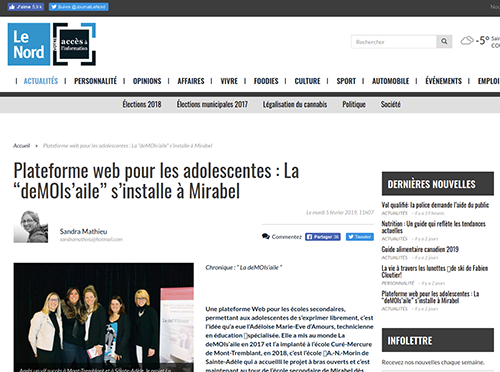 Plateforme web pour les adolescentes : La “deMOIs’aile” s’installe à Mirabel