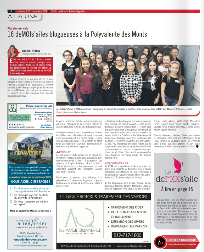 16 deMOIs'ailes blogueuses à la Polyvalente des Monts