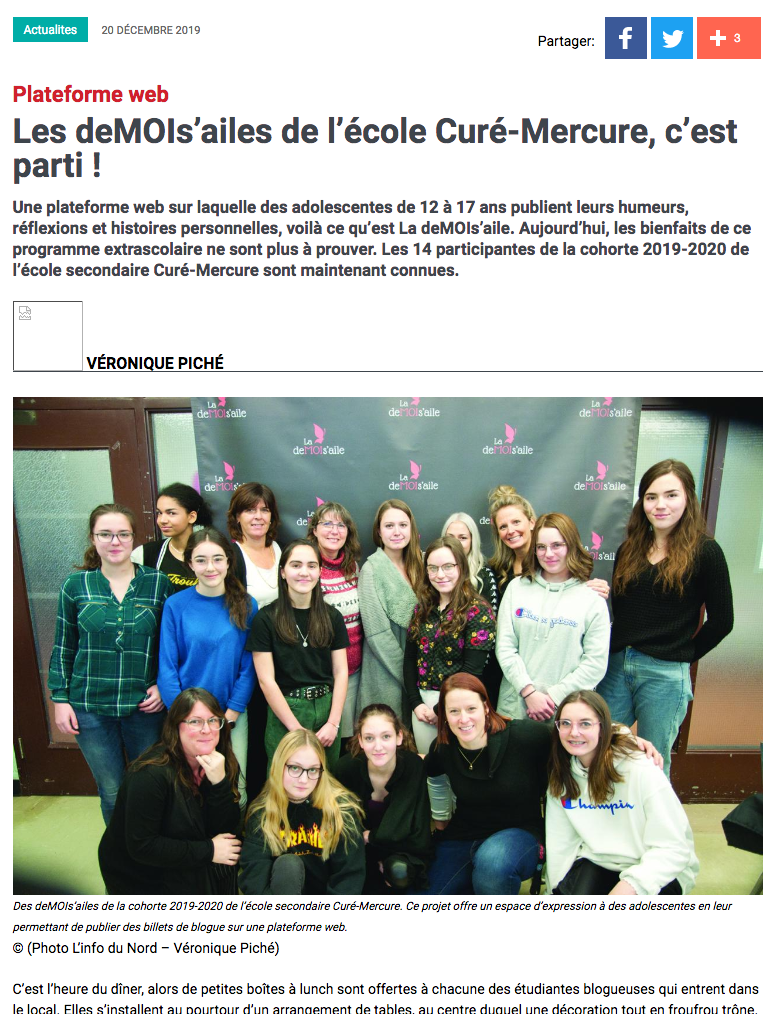 Une plateforme web sur laquelle des adolescentes de 12 à 17 