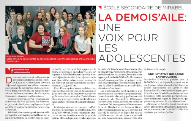 Ecole secondaire de Mirabel  Une voix pour les adolescentes ❤