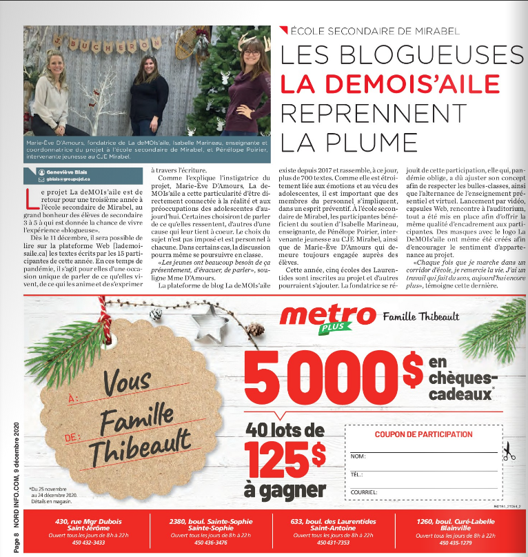 Les blogueuses La deMOIs’aile reprennent la plume