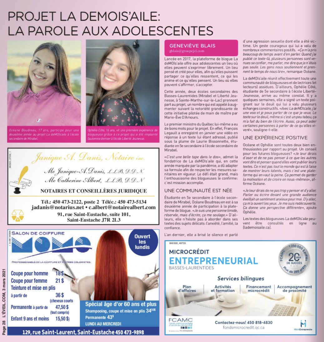Projet La deMOIs’aile : La parole aux adolescentes