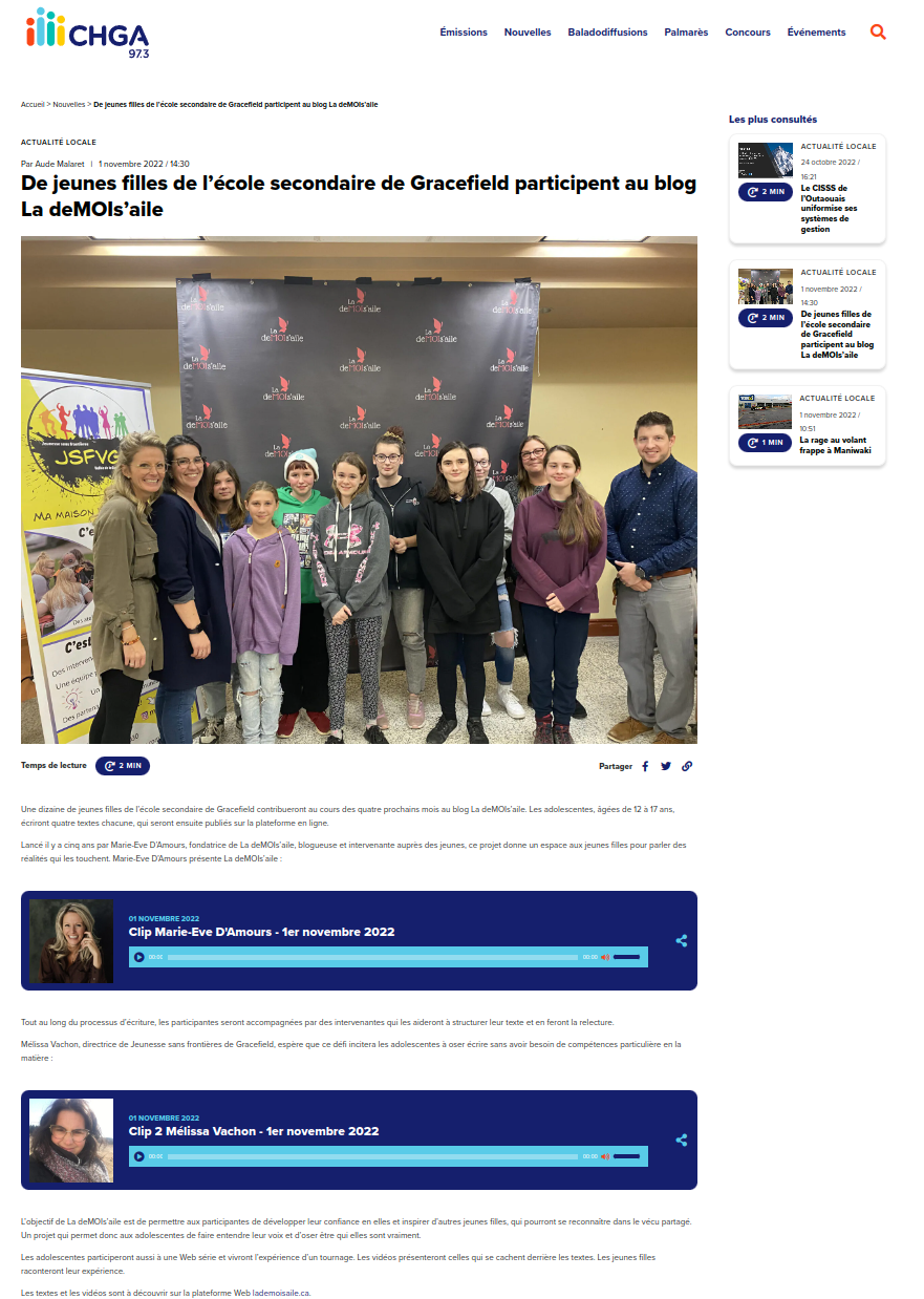 De jeunes filles de l’école secondaire de Gracefield..
