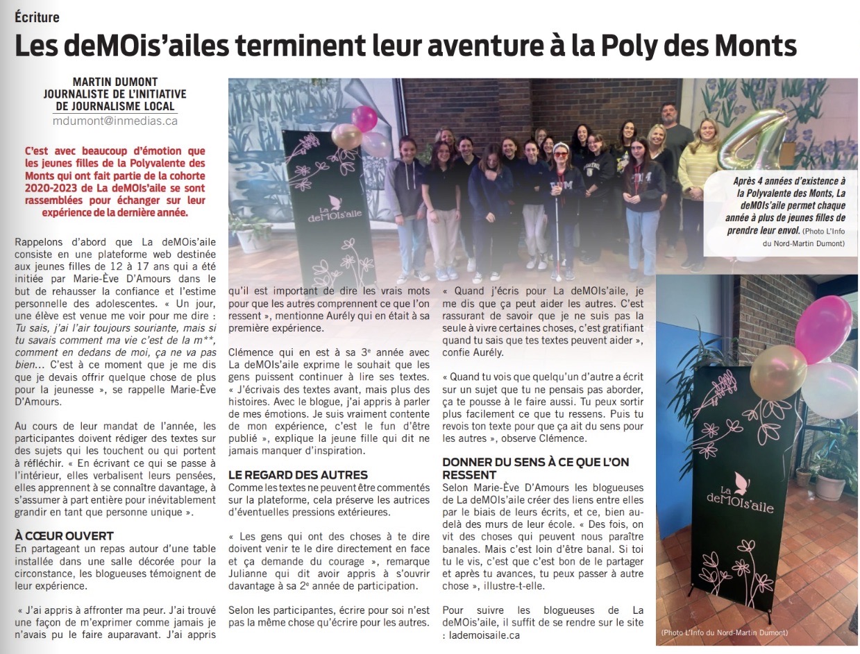 Les deMOIs’ailes terminent leur aventure à la Poly des Monts 