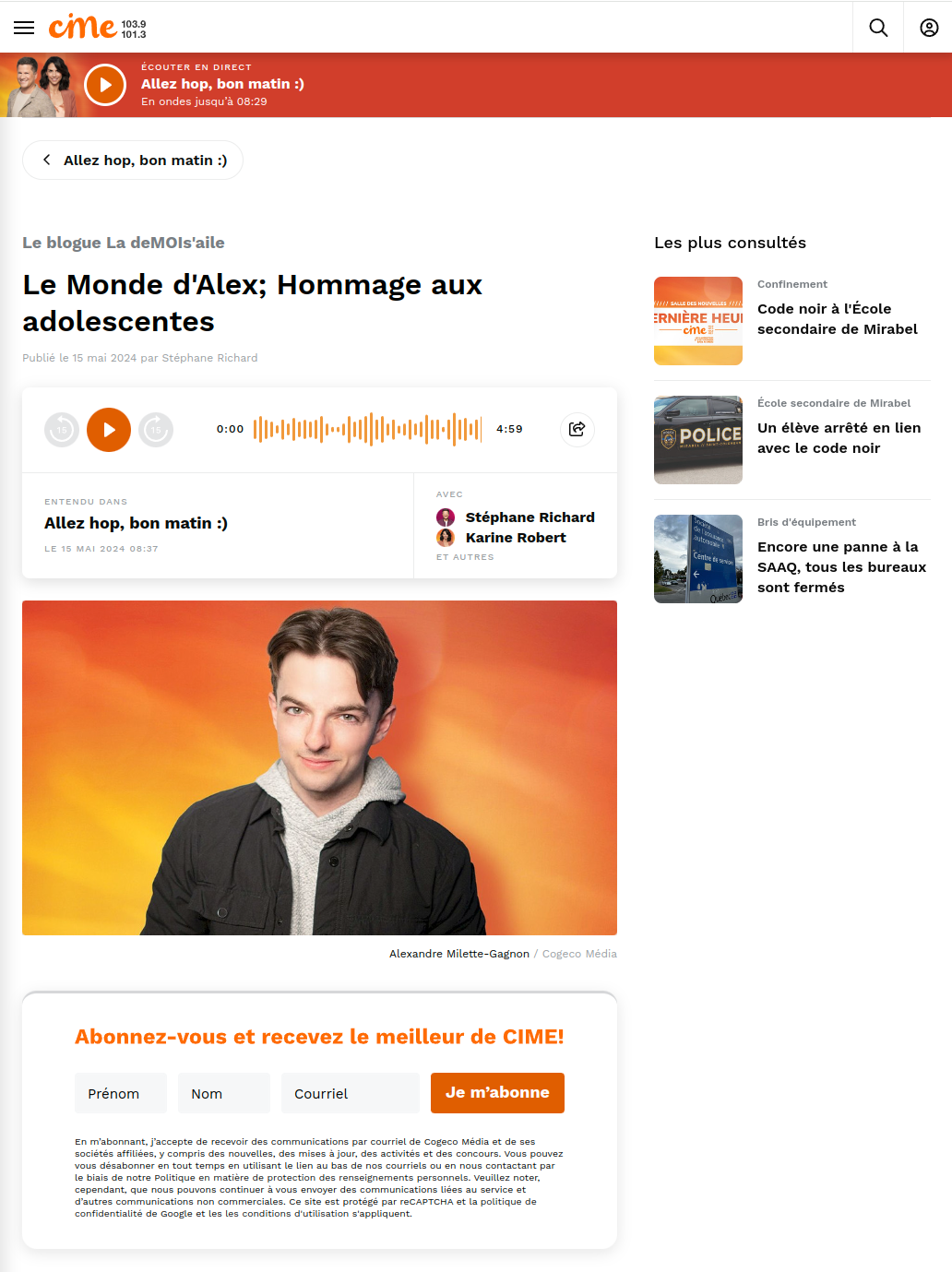 Le Monde d'Alex; Hommage aux adolescentes